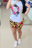Milk Silk Fashion Casual Print Two Piece Suits pencil Short Sleeve Two Pieces