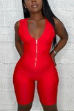 Fashion Sports Red Sleeveless Zipper Romper