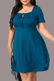 Casual Solid Split Joint Square Collar Cake Skirt Plus Size Dresses