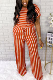Fashion Casual Striped Printed Orange Jumpsuit