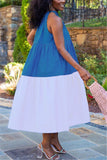 Casual Off The Shoulder Sleeveless O Neck A Line Mid Calf Patchwork Dresses
