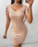 Tassel Design Short Sleeve Sequins Dress