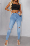 Casual Patchwork Ripped Beading High Waist Skinny Denim Jeans