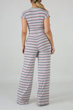 Polyester Sexy Fashion Slim fit Bandage Striped crop top Skinny Straight  Two-piece Pants Set