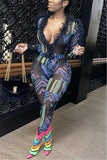 Fashion Sexy Print Perspective Multicolor Long Sleeve Jumpsuit