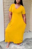 Fashion Casual Loose Yellow Short Sleeve Dress