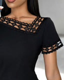 Argyle Pattern Lace Trim Asymmetrical Neck T Shirt