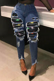 Fashion Street Patchwork Ripped Plus Size Jeans