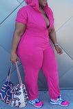 Fashion Casual Solid Basic Zipper Collar Plus Size Jumpsuits