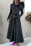 Fashion Casual Solid Patchwork With Bow O Neck Long Sleeve Dresses