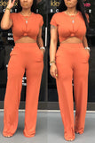 Casual Orange Flared Pants Two-piece Set