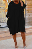 Casual Solid Hollowed Out Patchwork O Neck Straight Plus Size Dresses