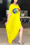 Fashion Printing Yellow Loose Irregular Dress