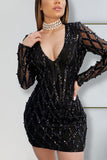 Sexy Fashion Sequined Black V-neck Dress