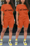 Fashion Casual Letter Print T-shirt Orange Shorts Set
