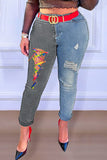 Casual Street Solid Ripped Bandage Make Old Split Joint High Waist Denim Jeans