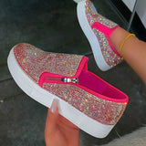 Casual Patchwork Rhinestone Round Comfortable Out Door Flats Shoes