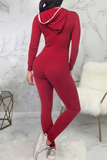 Casual Solid Split Joint Hooded Collar Skinny Jumpsuits