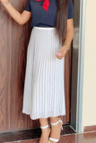 Fashion Casual White Solid Pleated Skirt