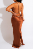 Sexy Solid Chains Backless Spaghetti Strap Trumpet Mermaid Dresses