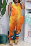 Casual Print Tie-dye O Neck Loose Jumpsuits