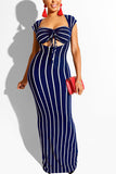 Polyester Sexy Fashion Solid Slim fit Striped Regular Sleeveless  Two-Piece Dress