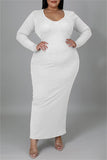Fashion Casual Solid Bandage Hollowed Out O Neck Long Sleeve Plus Size Dresses