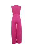 Euramerican Loose Rose Red Twilled Satin One-piece Jumpsuit