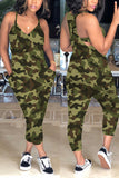 Sexy Camouflage Printed Green Sling jumpsuit