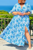 Plus Size Casual Sweet Simplicity Floral Slit Printing V Neck Printed Dress