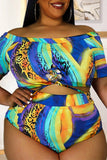 Fashion Sexy Print Hollowed Out Off the Shoulder Plus Size Swimwear (With Paddings)