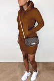 Polyester OL Fashion adult Hooded Hip skirt Mini Solid Pocket  Club Dresses