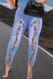 Fashion Casual Solid Strap Design High Waist Regular Jeans