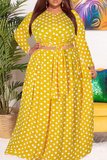 Casual Dot Split Joint O Neck Cake Skirt Plus Size Two Pieces