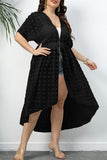 Casual Solid Split Joint V Neck Plus Size Overcoat