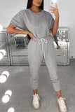 Fashion Casual Tops Trousers Gray Sports Set