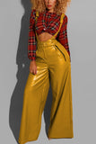 Sexy Patent Leather Sling Yellow Flared Pants (With Belt)