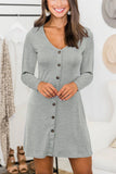 Fashion Casual Loose Single Breasted Gray Solid Dress