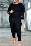 Fashion Casual Patchwork Beading O Neck Plus Size Two Pieces