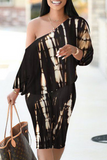 Casual Print Split Joint One Shoulder Long Sleeve Two Pieces