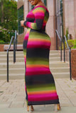 Fashion Casual Print Split Joint V Neck One Step Skirt Dresses