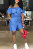 Fashion Casual Bateau Neck Short Sleeve Off The Shoulder Straight Solid Romper
