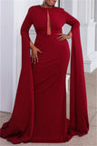 Fashion Plus Size Solid Split Joint See-through O Neck Evening Dress