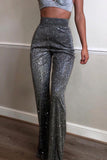 Casual Street Solid Sequined Loose High Waist Wide Leg Bottoms