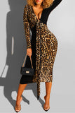 Sexy V-neck Leopard Printing Skinny Dress