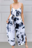 Sexy Casual Print Tie Dye Without Belt Spaghetti Strap Plus Size Jumpsuits