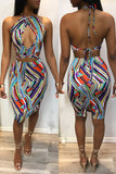 Sexy Printed Sleeveless Top Skirt Multicolor Set