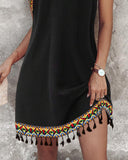 Aztec Geo Tape Patch Tassel Design Casual Dress