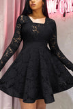 Lace Sexy Cap Sleeve Long Sleeves V Neck Swagger Knee-Length backless Patchwork hollow out lace Soli
