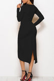 Casual Solid Split Joint Fold Asymmetrical O Neck Straight Dresses